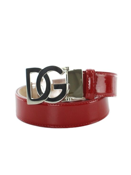 Dolce & Gabbana Belt Silver Enamel Leather DG Logo 85 cm Red main image 9